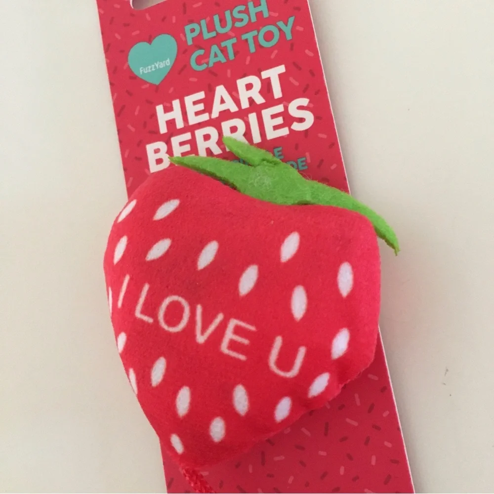 NEW Cat Toys Strawberry Hearts I Love U. Berry Much | FuzzYard